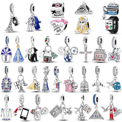 Original Kupfer Eiffelturm Pyramide Reise Länderflagge Charm Passend Armband Halskette Perlen Anhänger Frauen DIY Schmuck Geschenk