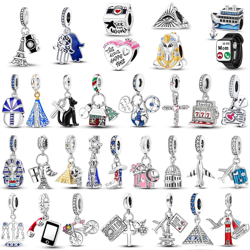 Authentischer Kupfer Eiffelturm Pyramide Reise Länderflagge Anhänger Kompatibel Mit Armbändern Halsketten Perlen Anhänger Damen DIY Schmuck