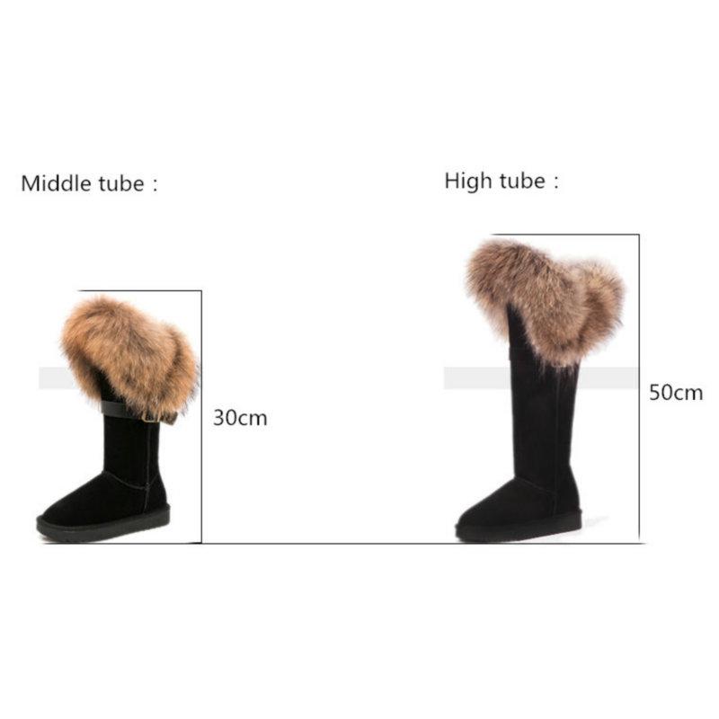 Fashion 2025 New Australian Style Women'S Natural Fox Hair Snow Boots Waterproof Real Cowhide Winter Boots Warm Women'S Boots Knee-High