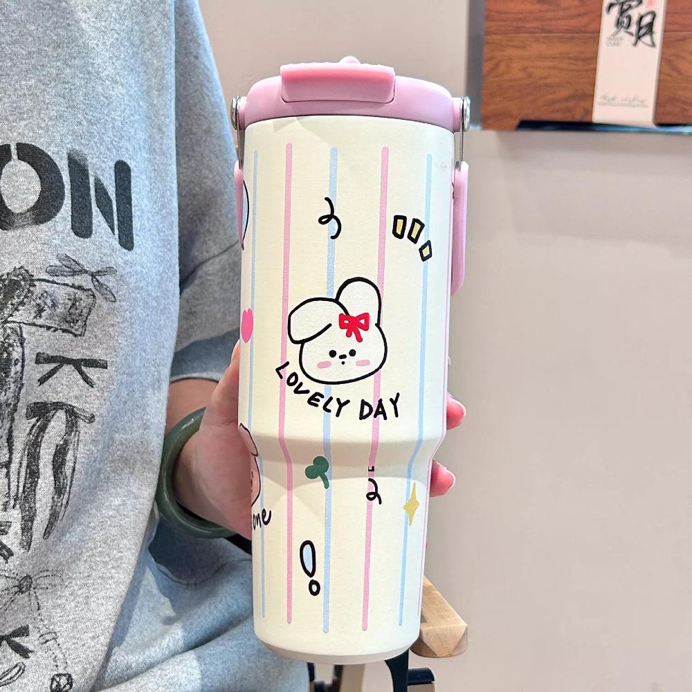 With Straw/Handle Vacuum Cup 900ML Straw Cup High Quality Thermal Mug