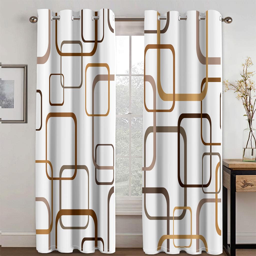 Striped Abstract Art Modern Black and Gold 2 Pieces Light Filtering Curtain for Living Room Bedroom Home Window Drape Decor