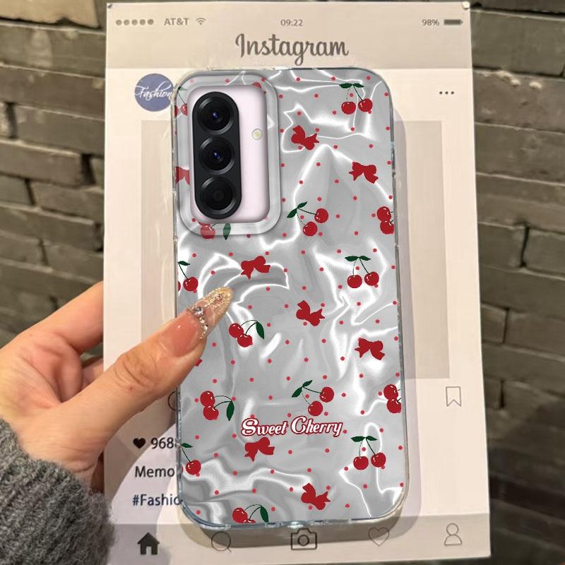 Pink Cherry Bow Girls Women Case For Samsung Galaxy A56 A16 A26 A36 A06 A55 A35 A25 A15 A54 S24 S25 Plus Ultra S22 S23 FE Cover