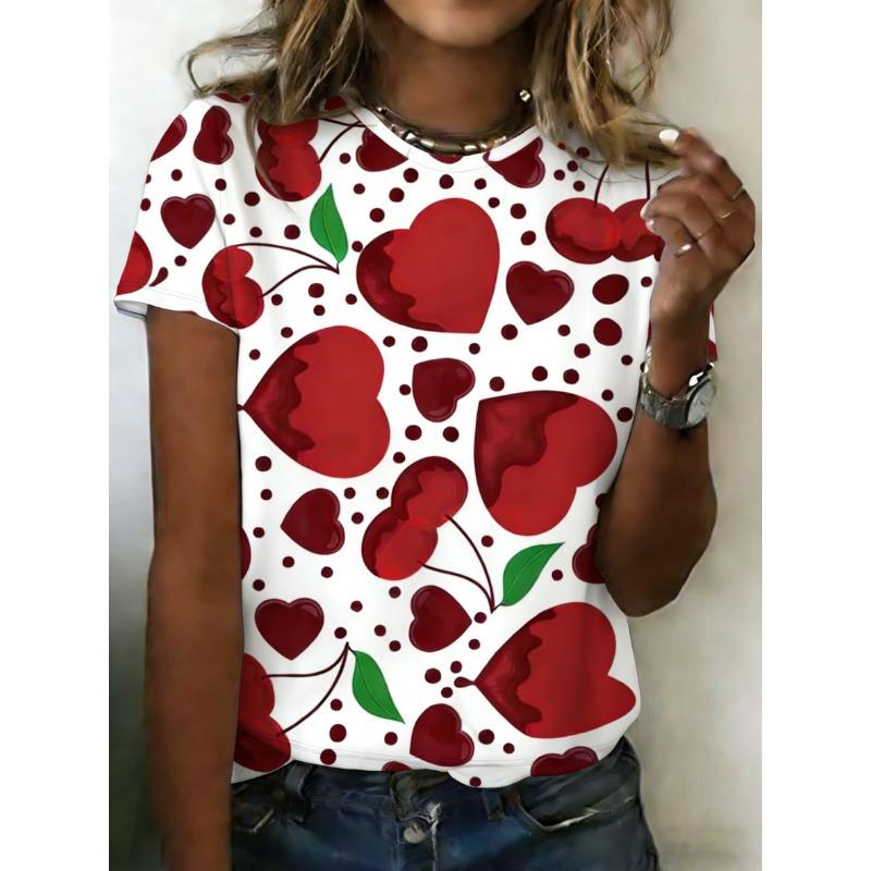 Summer Leopard Heart 3D Print T-Shirts Fashion Women's Round Neck Short Sleeve T Shirt Tees Harajuku Y2K Tops Female Clothing