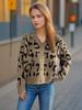 Autumn and winter new leopard print short sweater women's cross-border V-neck casual knitted cardigan top 3580 KTB