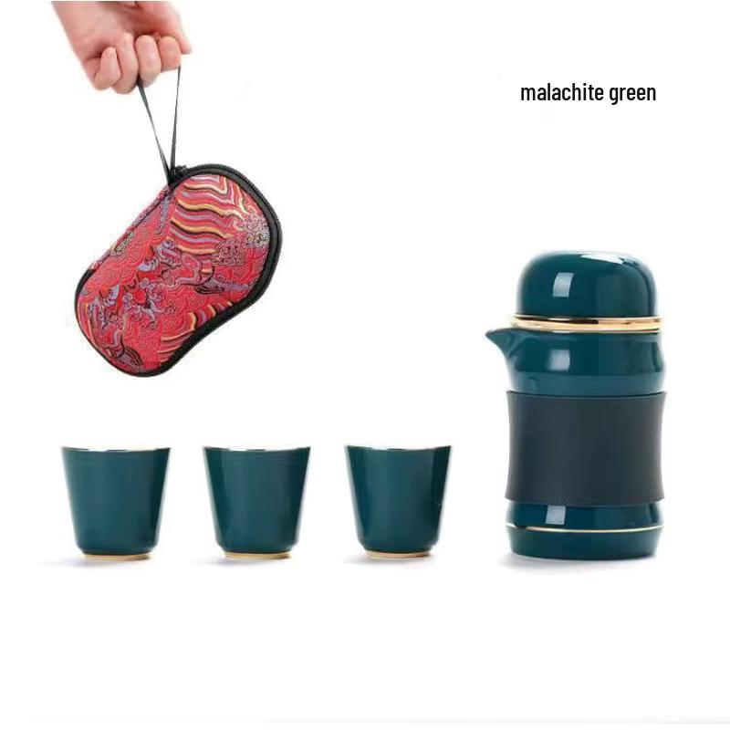 Lu Fenglai Portable Ceramic Travel Tea Set (1 Pot, 3 Cups)