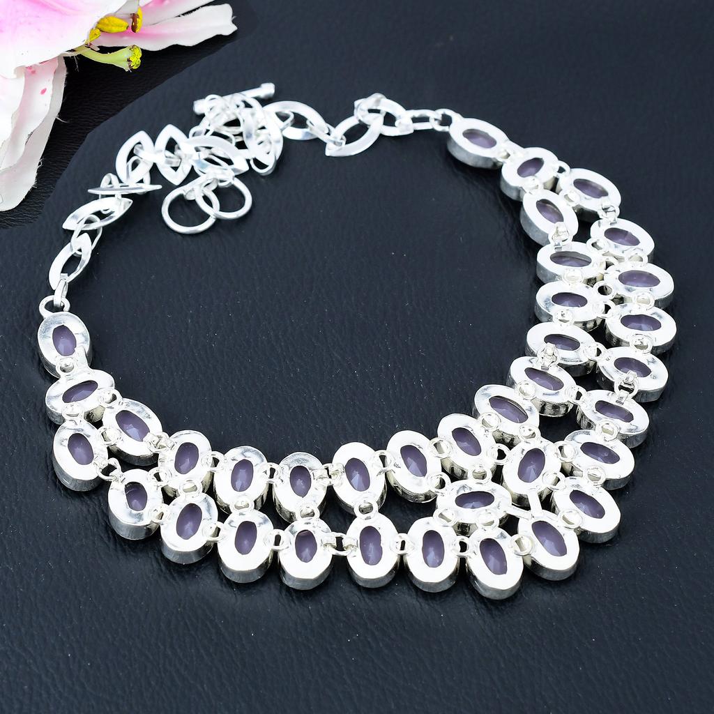 Pink Chalcedony Gemstone Handmade 925 Sterling Silver Jewelry Necklace 18" KG-401