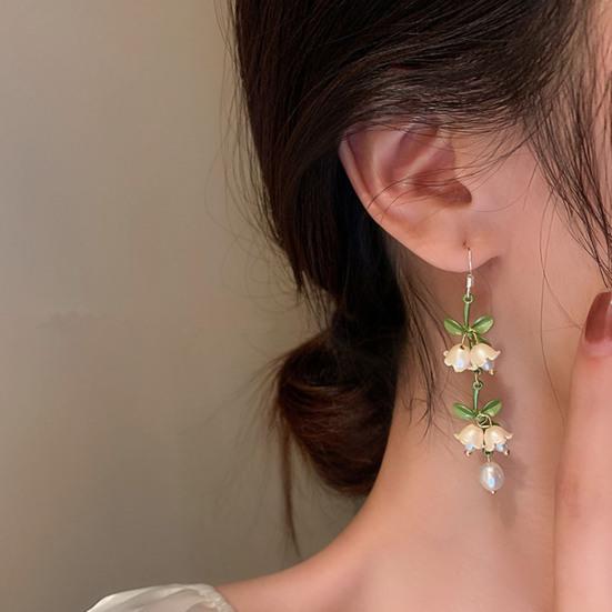1 Paar Tropfen Ohrringe Piercing Exquisite helle Farbe grüne Blätter Faux Perlen