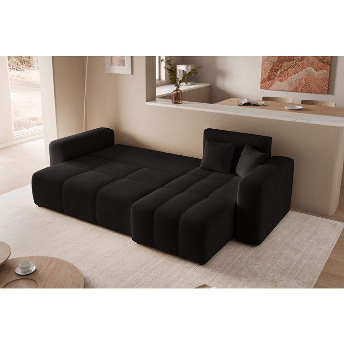 PEDRO Reversible corner sofa - 4 places - Convertible sofa with box - Velvet fabric - Anthracite