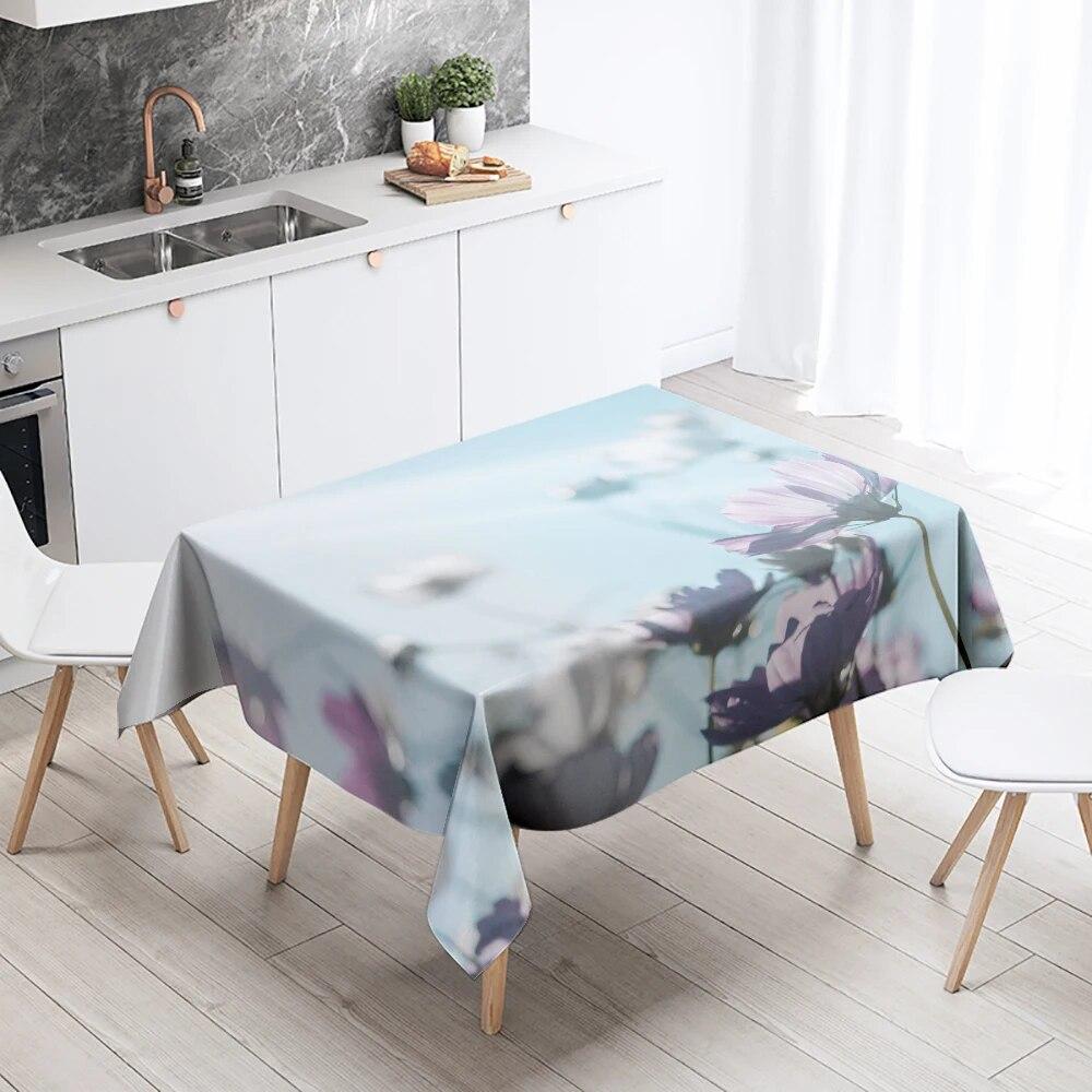 Tischdecke mit bunten Blumen, Rosen- und Tulpenmuster, schmutzabweisend, wasserdicht, rechteckig, für Küche, Esstisch, Heimdekoration