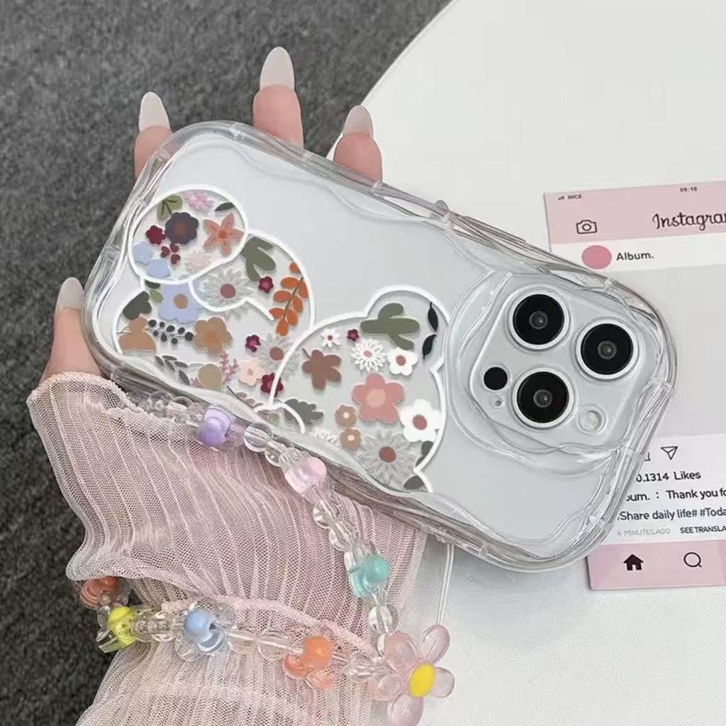 Floral bear cute for iphone17pro mobile phone case 11 Apple 15/14 bracelet 13promax new 12