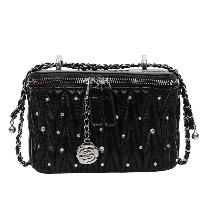Niche Pleated Embroidery Thread Chain Square Box Bag New Trendy Fashion Versatile Small Square Bag Shoulder Messenger Bag