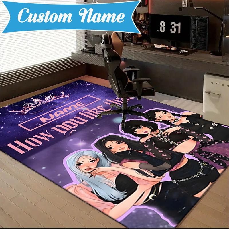 Custom Name Kpop Group Fashion Rug for Living Room, Game Rooms, Office, Bedroom, Floor Mat Playful Design, fan gifts Christmas decor