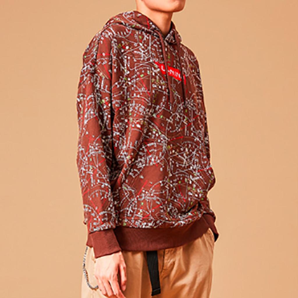 LI-NING Men's Red Flag Graphic Loose Hooded Sweatshirt AWDPB09-2
