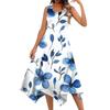 Women's Casual Fashion Round Neck Sleeveless Vintage Floral Print With Irregular Hem Mid-length Dress
