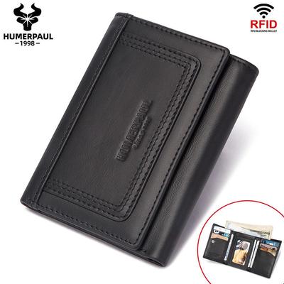 Portafoglio da uomo in vera pelle con blocco RFID Mini porta carte di frizione Porta soldi corto ripiegabile di lusso con portamonete con cerniera
