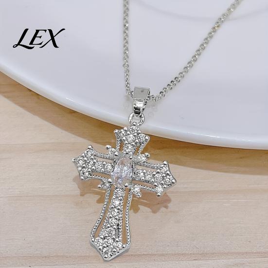 Retro Religious Pendant Necklace Catholic Christian Necklace, Colorful Rhinestone Statement for Women Daily Wear, Jewelry Gift Elegant