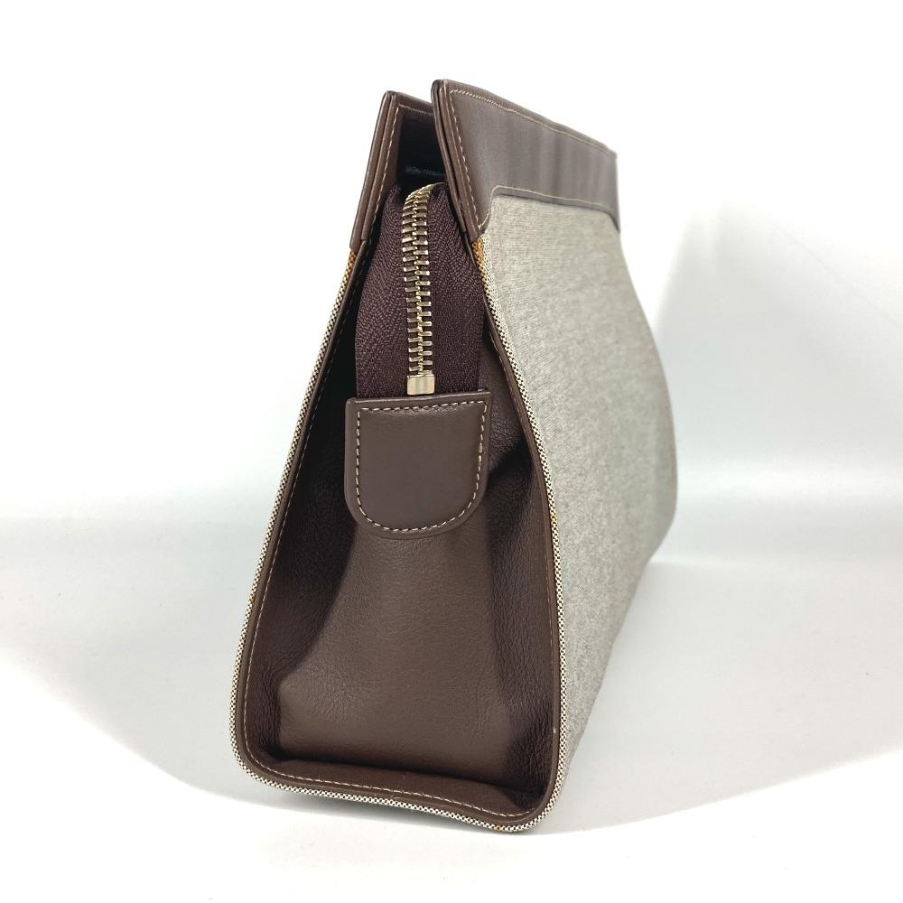 Bvlgari Logo Bag Pouch Cluch Bag  Canvas/Leather gray/Brown