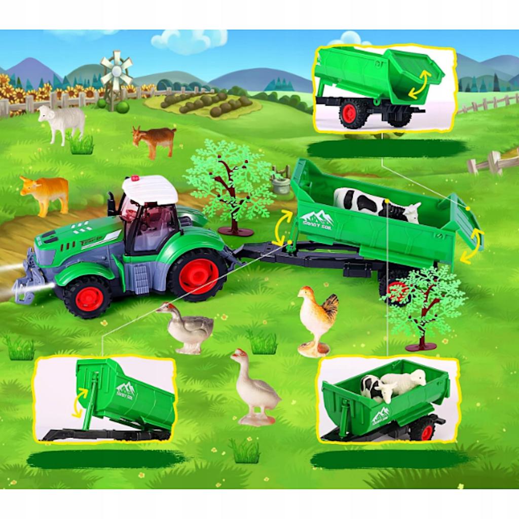Traktor Z Przyczepą Zdalnie Sterowany Akumulator Ładowarka Zwierzęta Rc