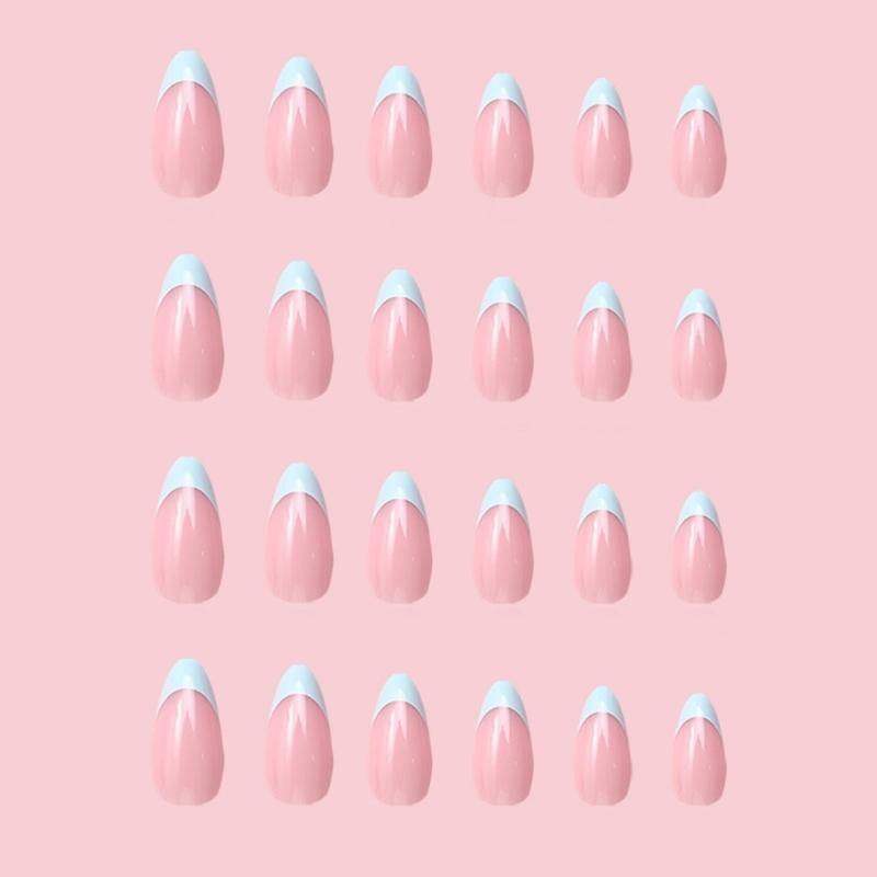 120 Pcs Press On Nails French Tip False Nails Almond Full Cover Stick on Nails Artificial Fingernails Manicures Supplies