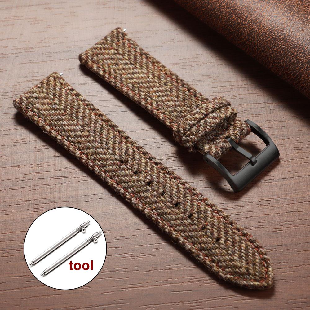 18mm 20mm 22mm Smartwatch Watch Band Quick Release Weave Bracelet for Omega for Seiko Vintage Genuine Cowhide Tweed Nylon Strap