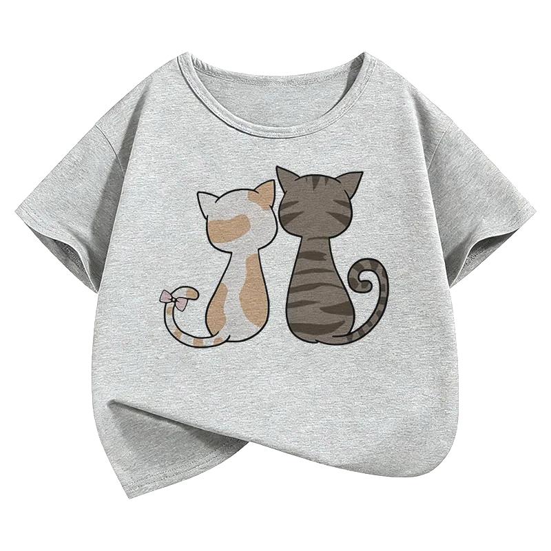 Cute Cat Kids Tshirts Summer Short Sleeve Tees Y2k Cartoon Animal Boys Girls Clothes Kawaii Kitten Tops Y2K Children Tshirt