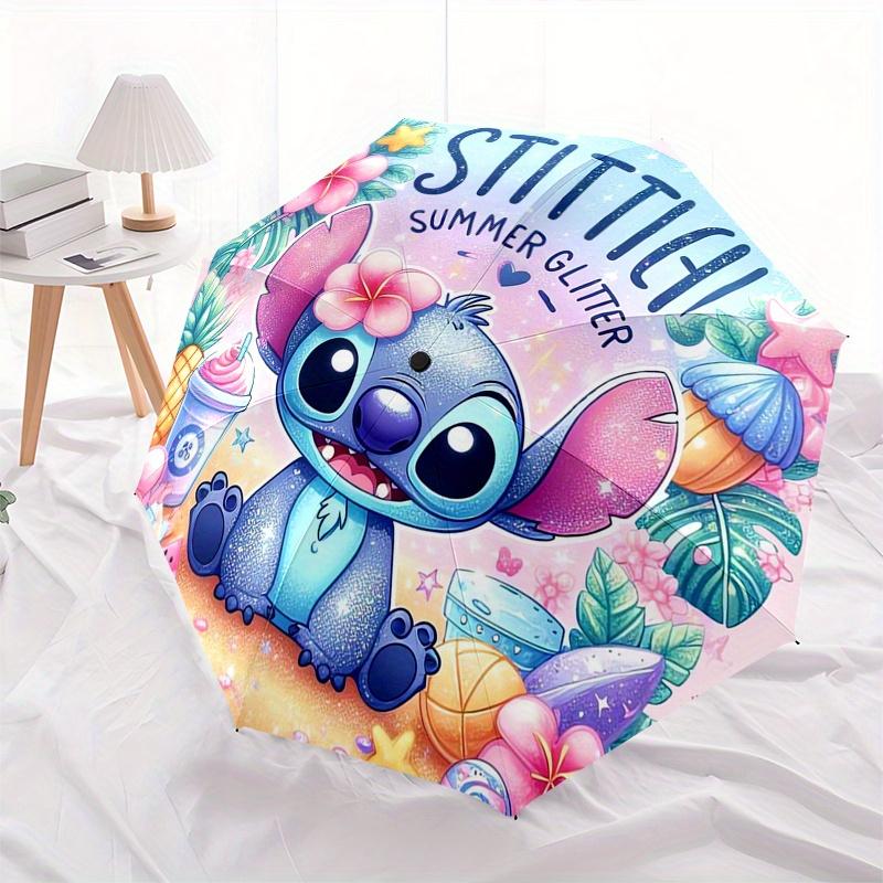 Stitch Summer Glitter Themed folding umbrella, the best choice for gift giving, 8 ribs, casual, durable, lightweight and portable travel umb