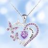 Female Crystal White Purple Zircon Stone Heart Butterfly Pendant Necklace Vintage Silver Color Wedding Jewelry For Women