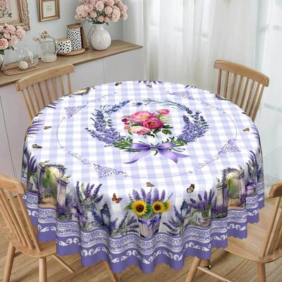 Purple Lavender Sunflower Peony Flower Butterfly Vase Floral Pattern Tablecloth, Round And Rectangular Tablecloth