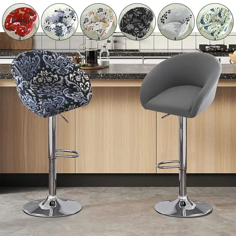 Bar Low Back Stool Chair Cover Printed Elastic Chair Cover Jacquard Wear-Resistant Bedroom Restaurant Hotel Dining Chair Cover