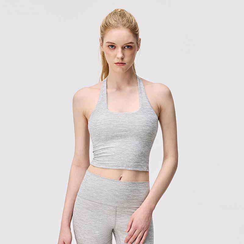 

Women s Shockproof LULU Yoga Bra—Nude Feel Halter Sports Top with Chest Pads & Beautiful Back Design L