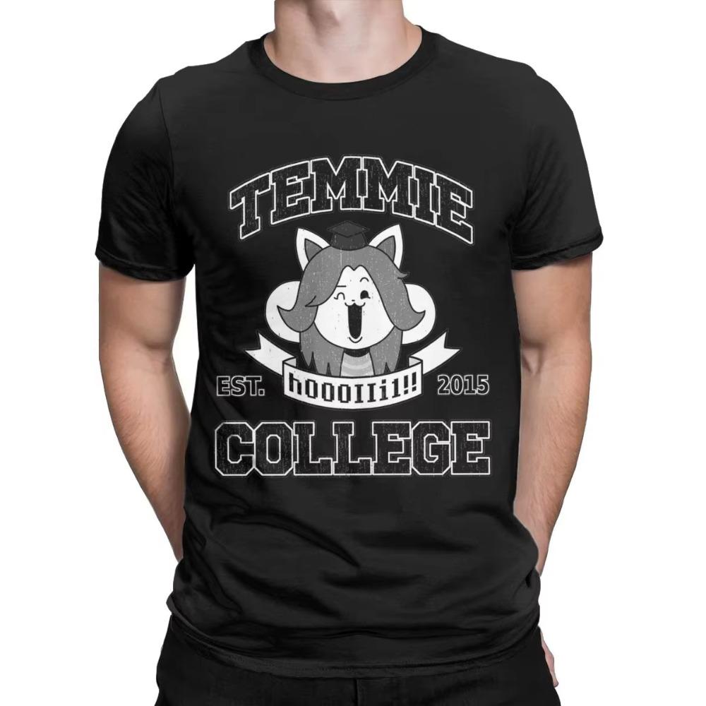 Temmie College Undertale T Shirt for Men Pure Leisure T-Shirt O Neck Game Tee Shirt Short Sleeve Clothes Adult
