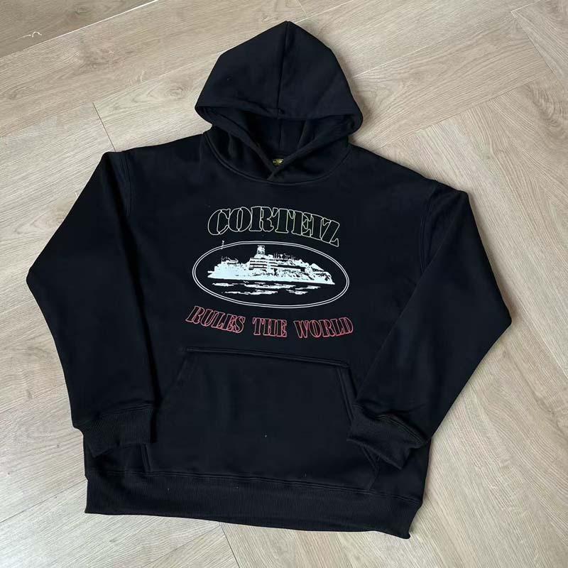 Mens Oversized Hooded Sweatshirt With Distressed Letter Print Cotton Blend Loose Fit Casual Streetwear