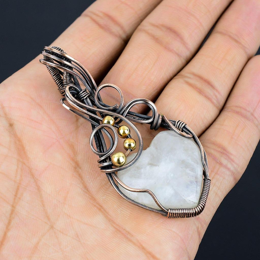 Mondstein 999 Kupferdraht umwickelter Anhänger, Handgefertigter Edelsteinanhänger, Geschenk für Mama Antikschmuck