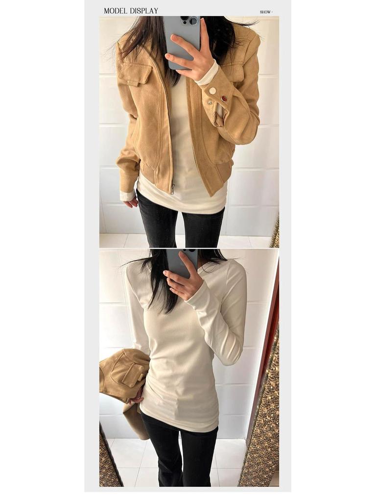 Women's Slim Fit Mid-Length White Base Shirt, Cinched Waist, Hip-Hugging, 2025 Spring/Autumn Style, Thin Fabric