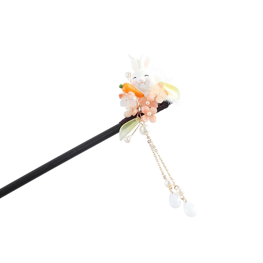 Králičí dřevěná tyčinka do vlasů střapec Hanfu Hairpin Classic Cheongsam příslušenství