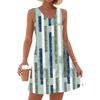 Women's Fashion Casual Summer Cupless Bag V-neck Vintage Color Block Stitching Print Dress Beach Sundress