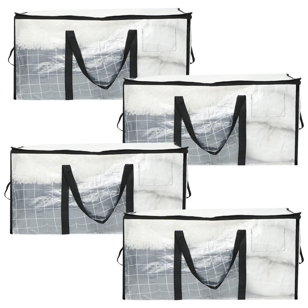 4Pcs Waterproof Woven Storage Bag Large Space Heavy Duty 3 Side Zip Design Moving Organiser for Luggage Clothes Bedding
