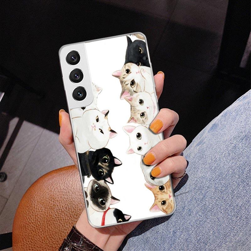 Cat Cute Kitten Cartoon Phnoe Case for Samsung Galaxy S26 S25 Edge S23 S24 Ultra S22 Plus S21 S20 FE Unique Cover Soft Coque Gal