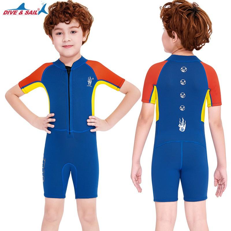 Kids 2.5mm Neoprene Wetsuit Boys Short Sleeve Full Body Warm Swimming Suit Snorkeling Diving
