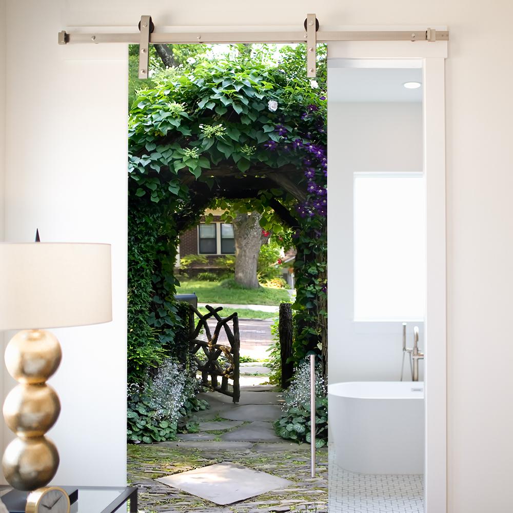 Nature Scenery Door Decal 3D Removable Vinyl Sticker, Adhesive Forest Pathway Wallpaper for Bedroom Entryway