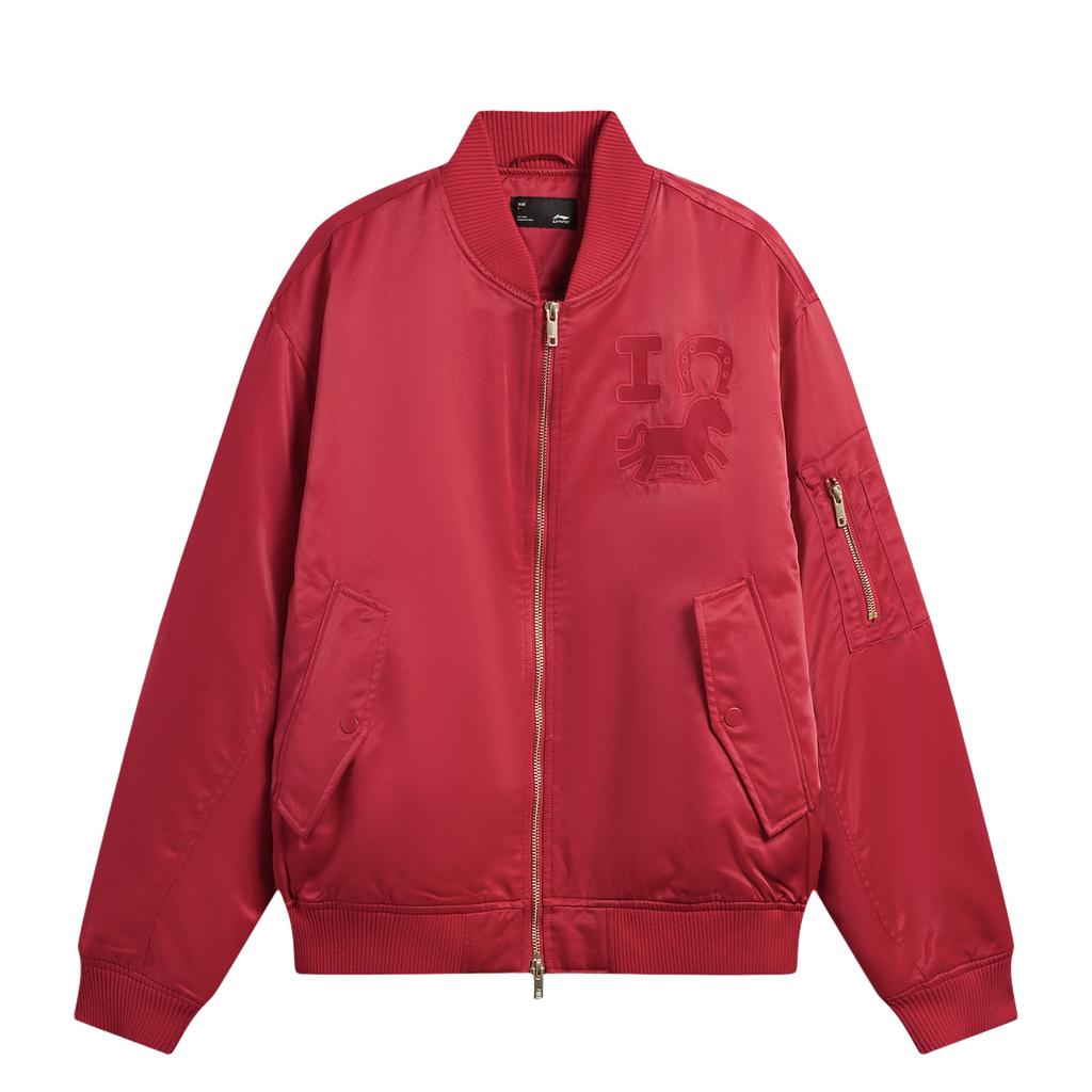 Li Ning Sports Lifestyle Series Baseball Collar Embroidered Pattern Letter Couple Cotton Jacket Unisex Jacket AJMW199-4