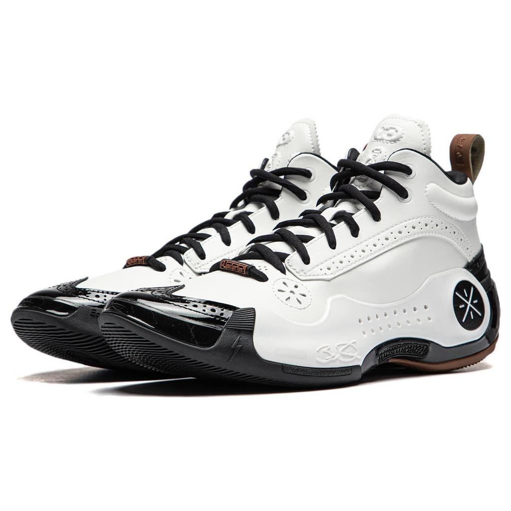 Li Ning WOW 10 Gentleman Slip Resistant Abrasion Resistant Mid Top Basketball Shoes Men's Black White ABAS075-6