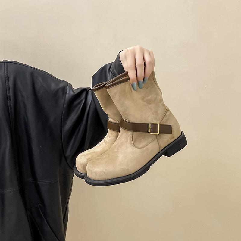 Niche design, belt buckle, thick heel, short boots, women's autumn and winter fashion, retro thick-soled temperament, Martin boots tide