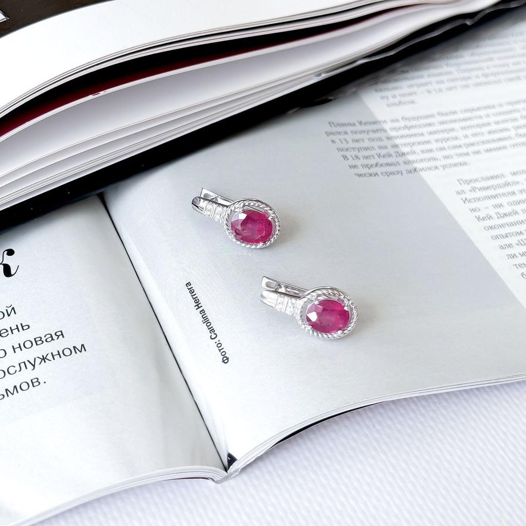 Silver Earrings with Natural Ruby 4.846ct, Cubic Zirconia (2165231)