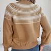 Vintage O Neck Loose Knitwear Cardigan Sweater Long Sleeve Top Winter Autumn Color Print