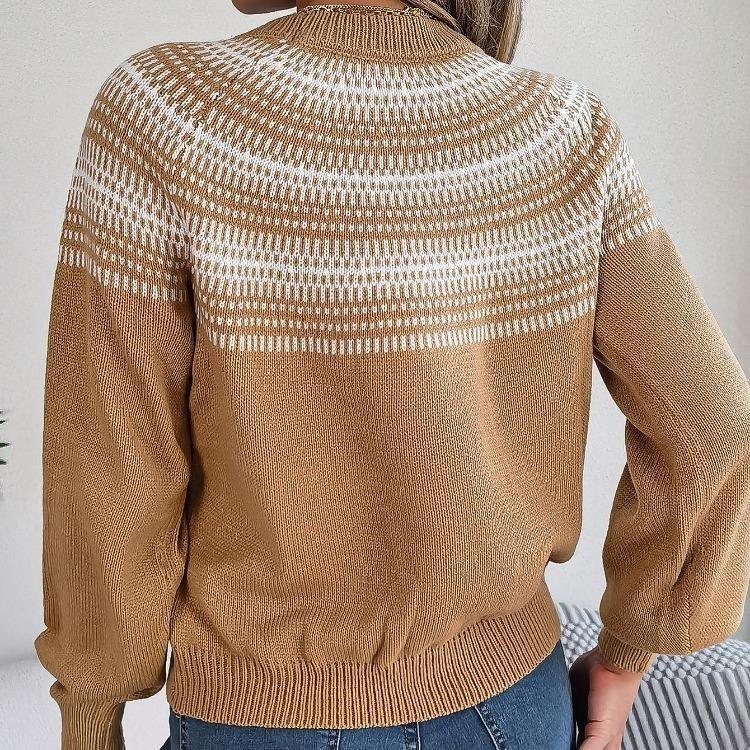 Vintage O Neck Loose Knitwear Cardigan Sweater Long Sleeve Top Winter Autumn Color Print
