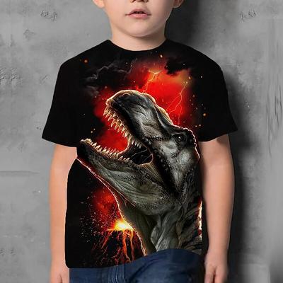 Tier Muster T-Shirt 3D Gedruckte Tops Kinder O-Ausschnitt Cartoon T-Shirts Dinosaurier Kurzarm T-Shirts Jungen 4-15J