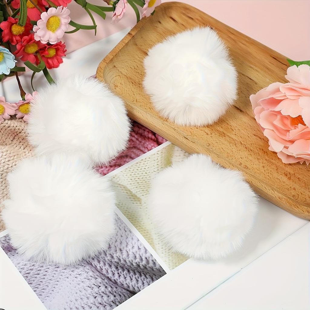 12pcs Extra Large White Faux Fur Pom Poms with Elastic Loop - 2.36 Inch Fluffy Bobble Balls for Crafts, Sewing, Knitting, Hats