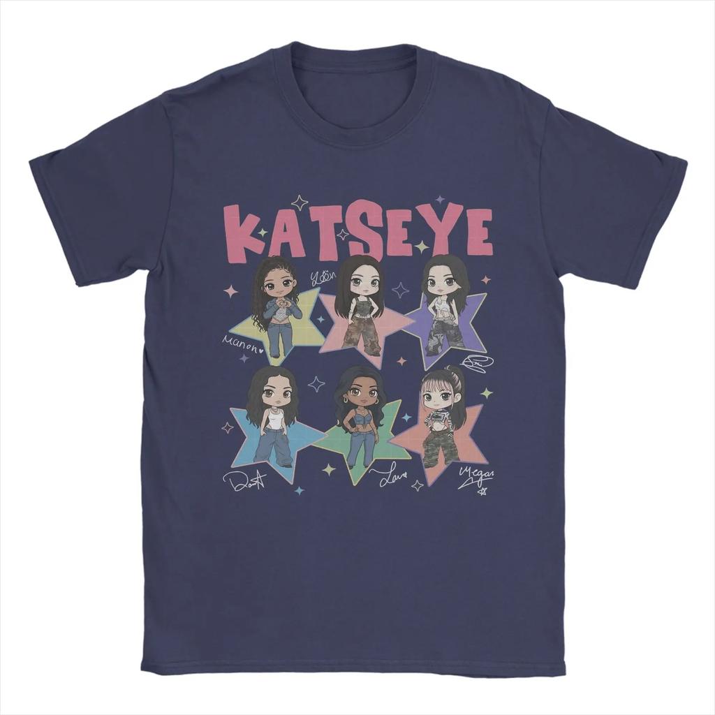 T-shirt Vintage Gruppo Membri Chibi Katseye, Maglietta Unisex Fan Pop Globale Y2K, Top Casual a Maniche Corte 100% Cotone