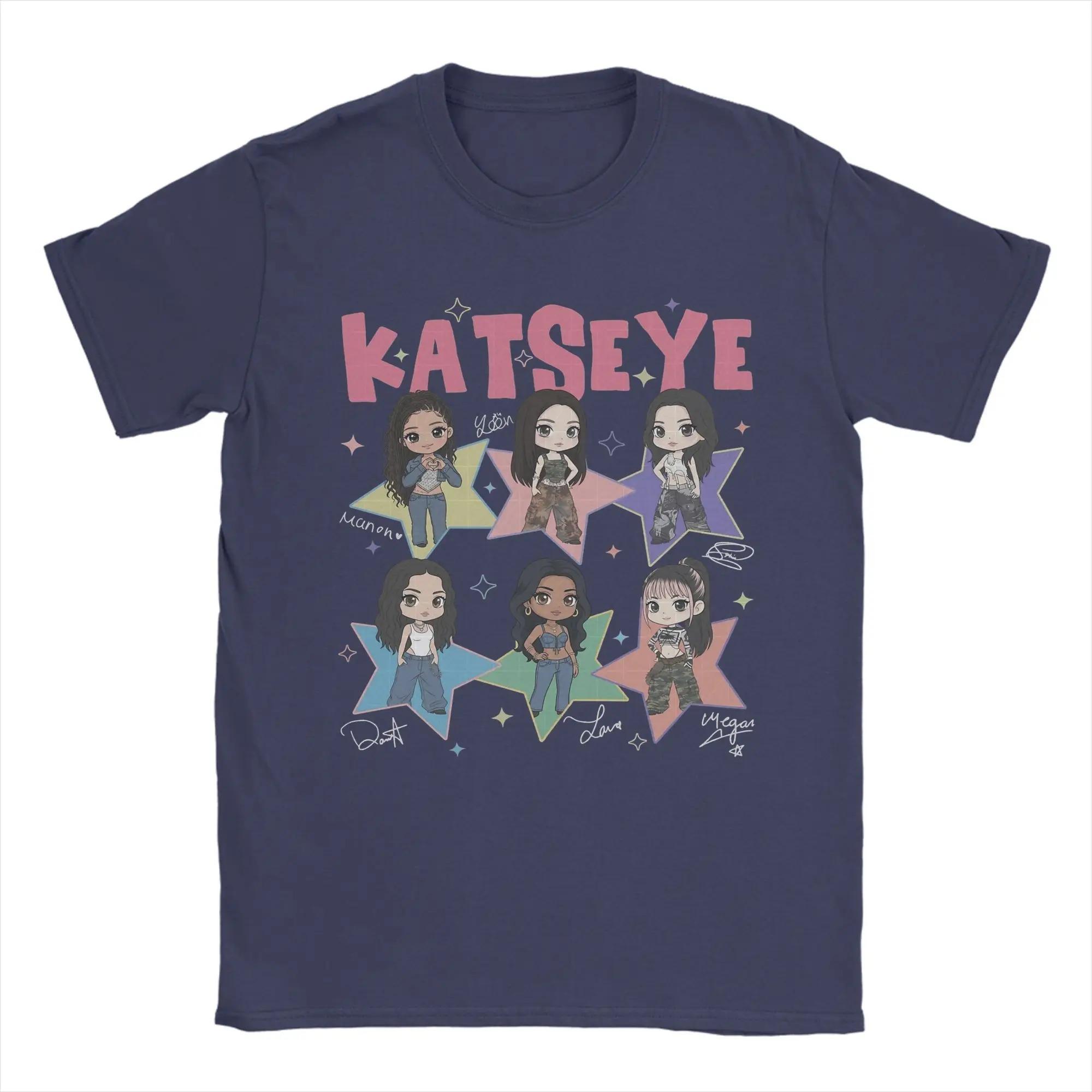 

Katseye Chibi Member Group Vintage T-Shirt, Unisex Global Pop Fan Y2K Tee, 100% Cotton Casual Short Sleeve Top XXXL зелений